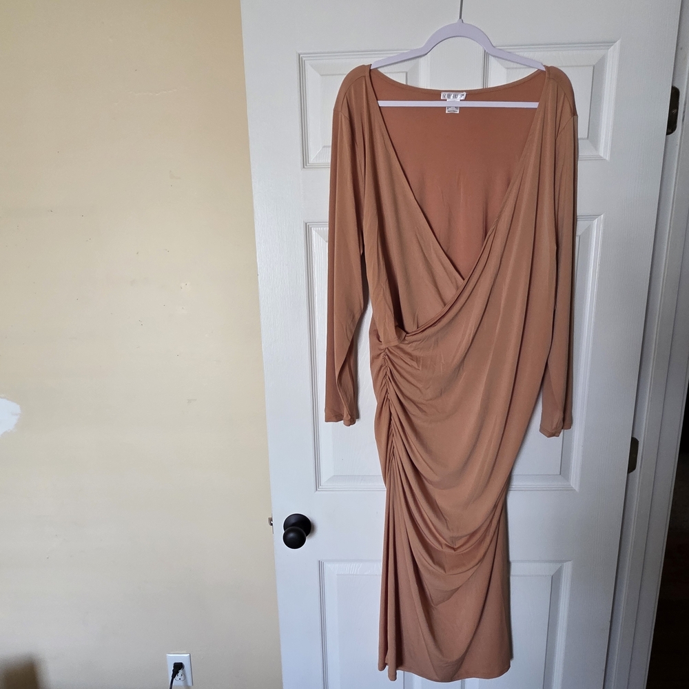 VENUS Tan Long Sleeve Draped Dress